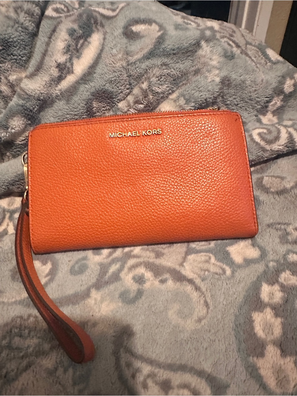 Michael Kors Orange Pebbled Leather Wristlet Clutch